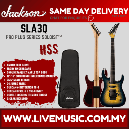 Jackson Pro Plus Series Soloist SLA3Q Electric Guitar, Ebony FB -Amber Blue Burst (SLA 3Q SLA-3Q)