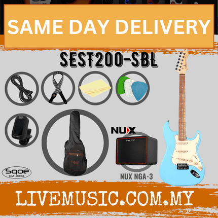SQOE SEST200 Stratocaster SSS 6-String Electric Guitar with NUX Mighty Lite - Blue Sky ( SEST 200 / SEST-200 / NGA-3 / NGA3 )