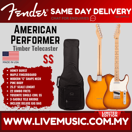 Fender American Performer Timber Telecaster Electric Guitar, Maple FB - Honey Burst