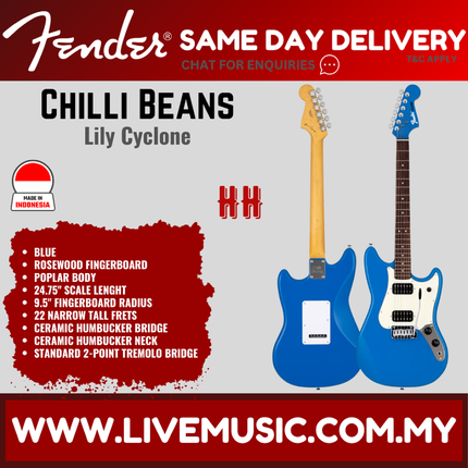 Fender Chilli Beans. Lily Cyclone Electric Guitar, RW FB, Blue