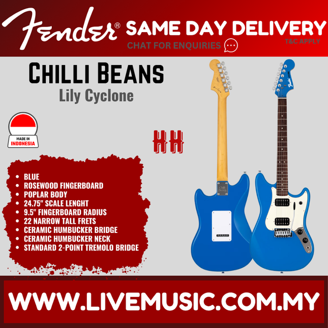 Fender Chilli Beans. Lily Cyclone Electric Guitar, RW FB, Blue