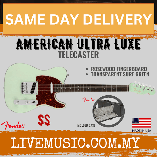 Fender American Ultra Luxe Telecaster Electric Guitar, RW FB, Transparent Surf Green