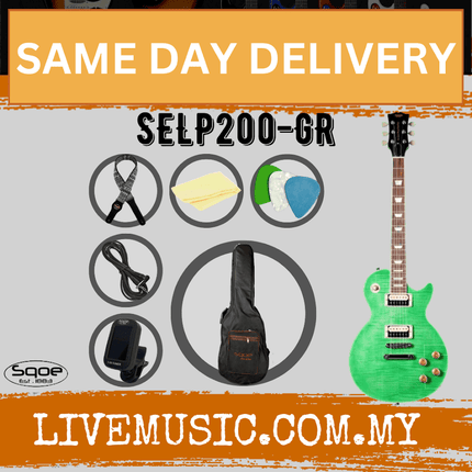 SQOE SELP200 Les Paul Body HH Electric Guitar Rosewood Fretboard - Tiger Mint Paint ( SELP 200 / SELP-200 )
