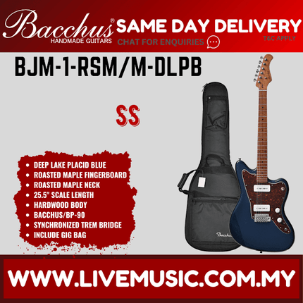 BACCHUS BJM-1-RSM/M UNIVERSE SERIES ROASTED MAPLE ELECTRIC GUITAR - DEEP LAKE PLACID BLUE ( BJM1 / BJM1RSMM / BJM1 RSM M )
