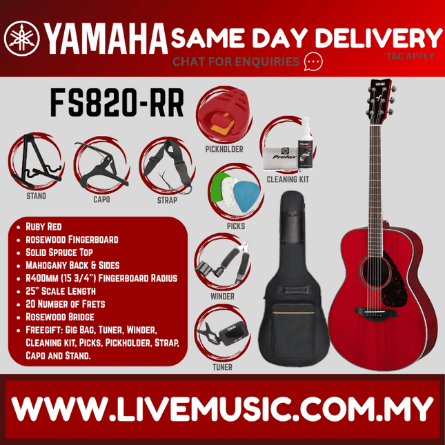 Yamaha FS820 Concert Acoustic Guitar W/Bag - Ruby Red (FS-820 FS 820)