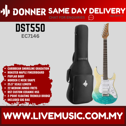 Donner DST550 Electric Guitar, Amethyst White Burst/Caribbean Shoreline/Flame White/Turquoise White (DST-550 / DST 550)