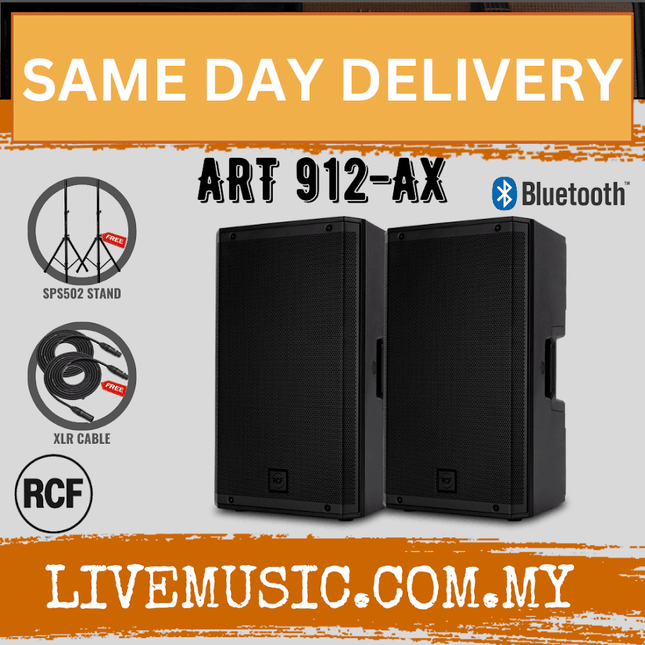RCF ART 912-AX 12" 2100W 2-Way Powered PA Speaker w/Bluetooth w/Speaker Stand - Each / Pair ( ART 912 AX / ART912AX )