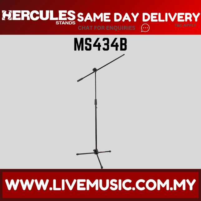 Hercules MS434B Quick Turn Tripod Microphone Stand With 3 in 1 Boom ( MS-434B / MS 434B )