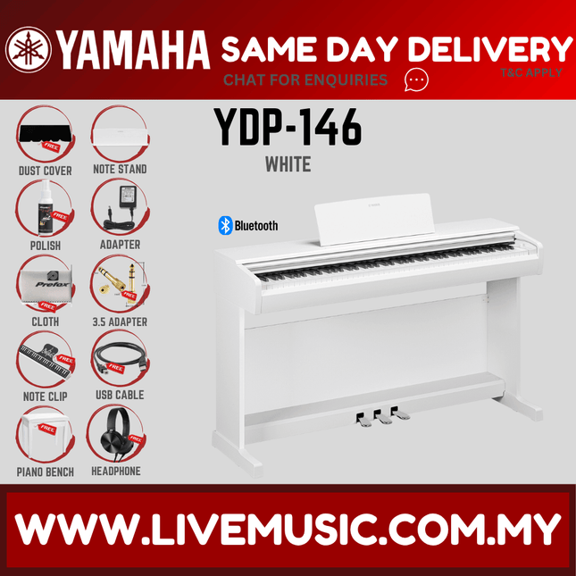 Yamaha Arius YDP-146 88-Keys Digital Piano with Headphone and Bench - White ( YDP146 / YDP 146 ) - Replace YDP145
