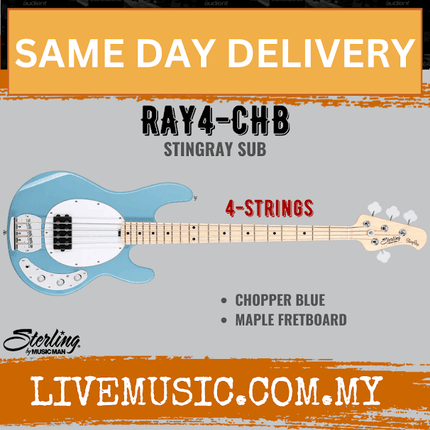 Sterling RAY4-CHB-M1 StingRay Ray4 Series Electric Bass, Chopper Blue