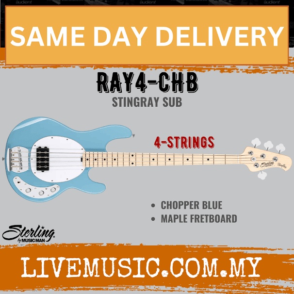 Sterling RAY4-CHB-M1 StingRay Ray4 Series Electric Bass, Chopper Blue
