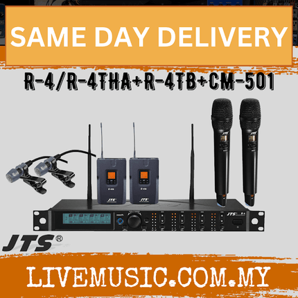 JTS R-4/R-4THA*2/R-4TB+CM-501  UHF 4 channel diversity system (2x Aluminium Handheld transmitter ; 2x Plastic Body-pack transmitter + lavalier microphone)