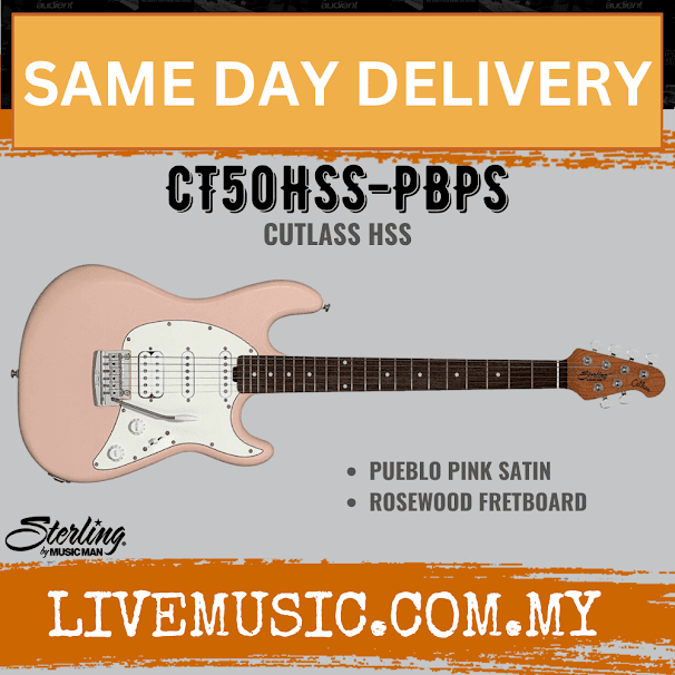 Sterling Cutlass CT50HSS Electric Guitar, Rosewood Fretboard - Pueblo Pink Satin (CT50-HSS/CT 50HSS)