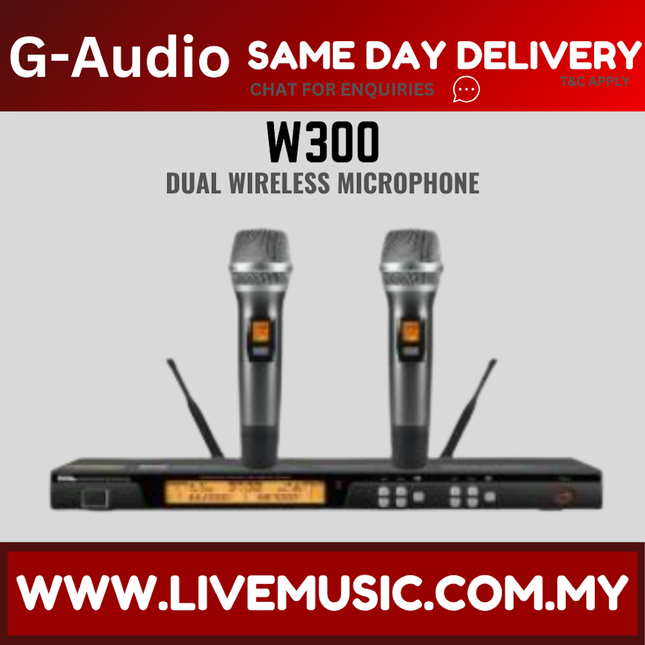Dual wireless handheld microphones with receiver base, W300 set