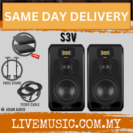 ADAM Audio S3V 9 inch 3-way Powered Midfield Studio Monitor With Speaker Stand And Isolation Pad - Pair ( S-3V / S 3V )