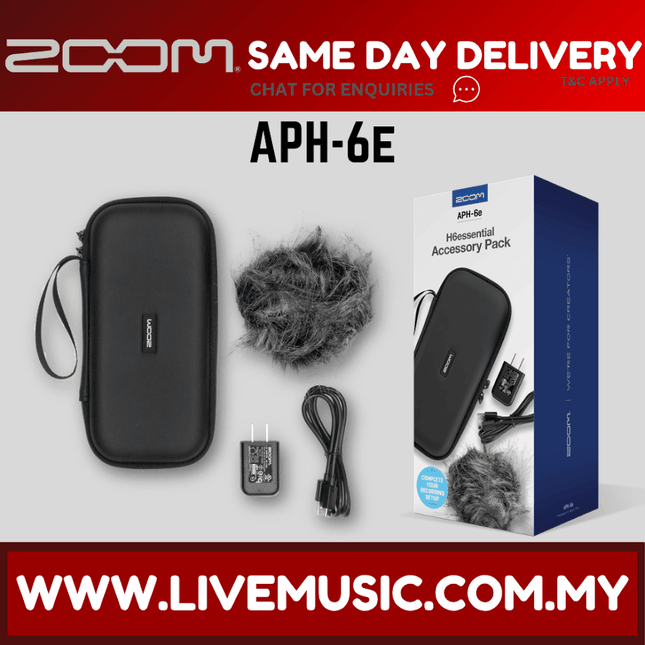 Black accessory case with fuzzy windscreen, cables, and APH-6e H6essential pack