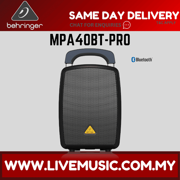 Behringer portable Bluetooth PA speaker cabinet with grille and carrying handle