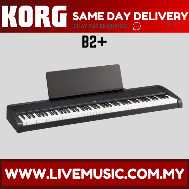 Black 88-key digital piano with note stand and built-in control panel