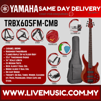 Yamaha TRBX605FM 5-string Electric Bass Guitar - Caramel Brown ( TRBX 605FM / TRBX-605FM )
