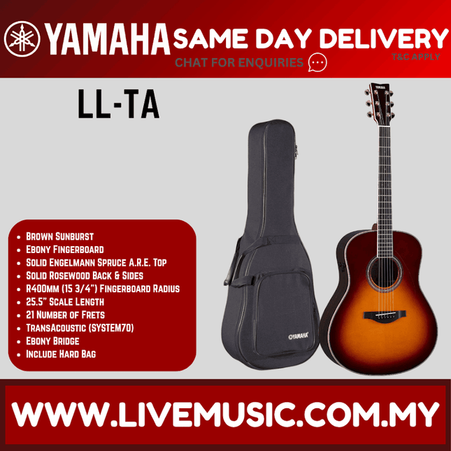 Yamaha LL-TA TransAcoustic Dreadnought Acoustic-Electric Guitar with Hard Bag - Brown Sunburst ( LLTA / LL-TA-VT )