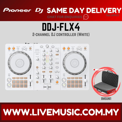 Pioneer DJ DDJ-FLX4 2-deck Rekordbox and Serato DJ Controller With Case - White ( DDJ FLX4 / DDJFLX4 )