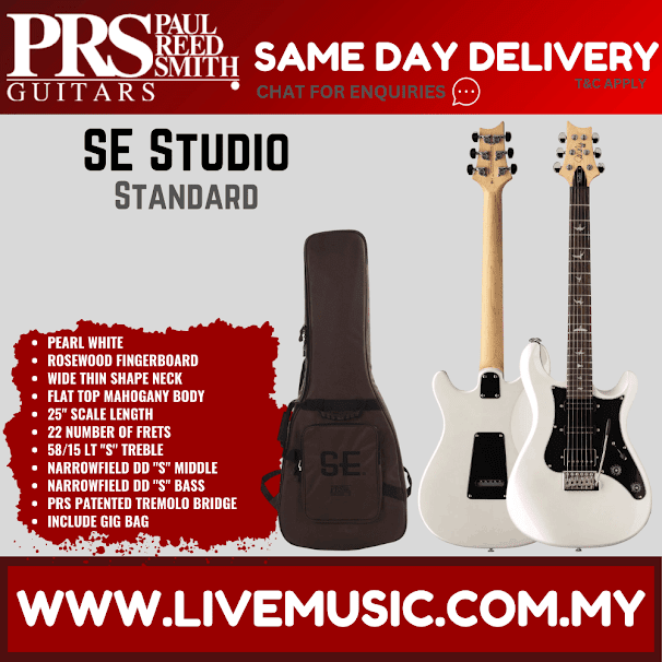 PRS SE Studio Standard Electric Guitar w/GigBag, Rosewood FB, White Pearl