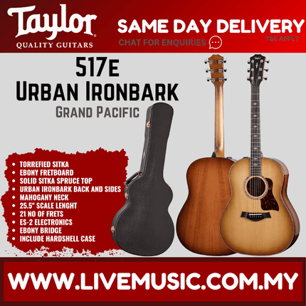 Taylor 517e Urban Ironbark Grand Pacific Acoustic Guitar w/Case, Torrefied Sitka
