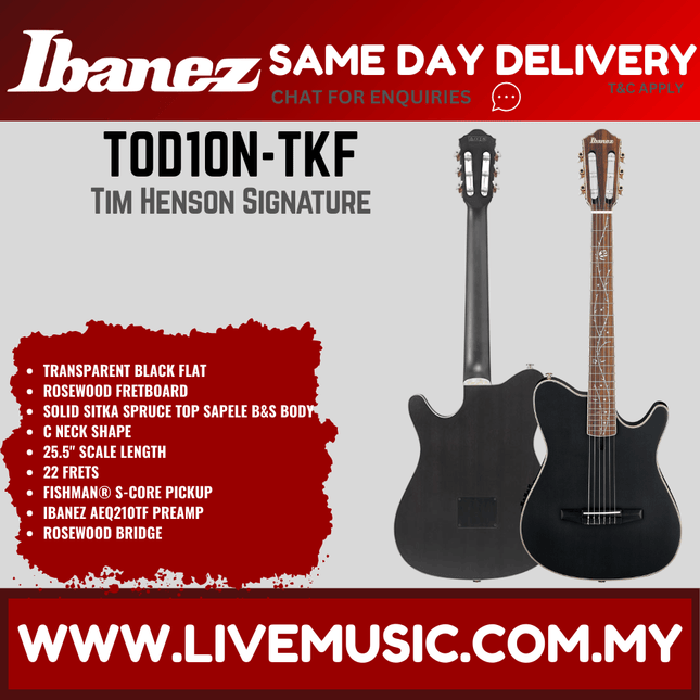 Ibanez TOD10N Tim Henson Signature Nylon Acoustic-electric Guitar - Transparent Black Flat (TOD10N TKF/TOD10NTKF)