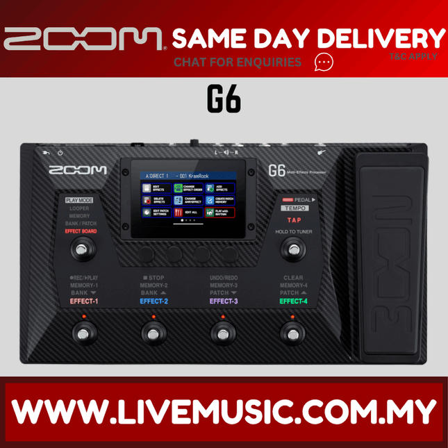 Zoom G6 Multi Effects Processor Pedal With USB Audio Interface, Drum Machine And Looper (G 6/G-6)