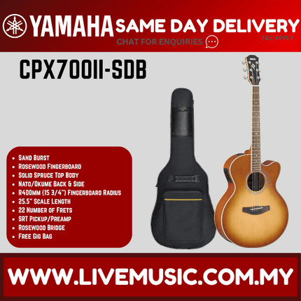 Yamaha CPX700II Medium Jumbo Solid Spruce Top Acoustic-Electric Guitar - Natural/Black/Dusk Sun Red/Sand Burst/Tinted ( CPX700 )