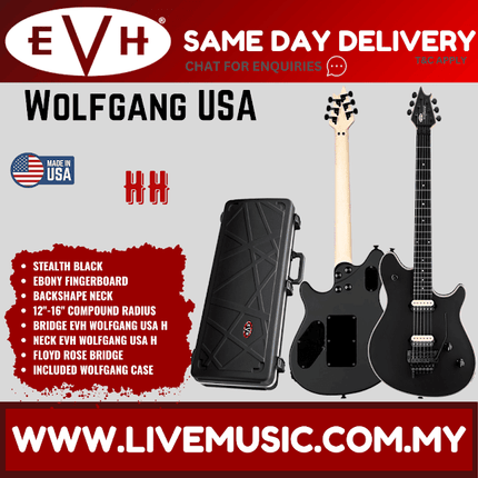 EVH Wolfgang USA Electric Guitar w/Case, Ebony FB, Stealth Black