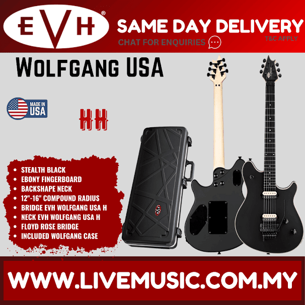 EVH Wolfgang USA Electric Guitar w/Case, Ebony FB, Stealth Black