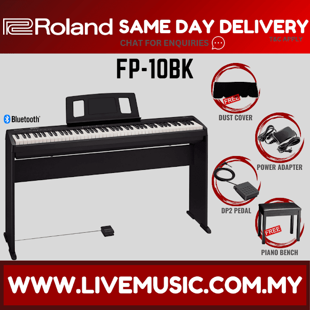 Roland FP-10 88-key Digital Piano with Bench, Stand, DP-2 Pedal, Note Stand and Adapter (FP 10/FP10/RH-5)
