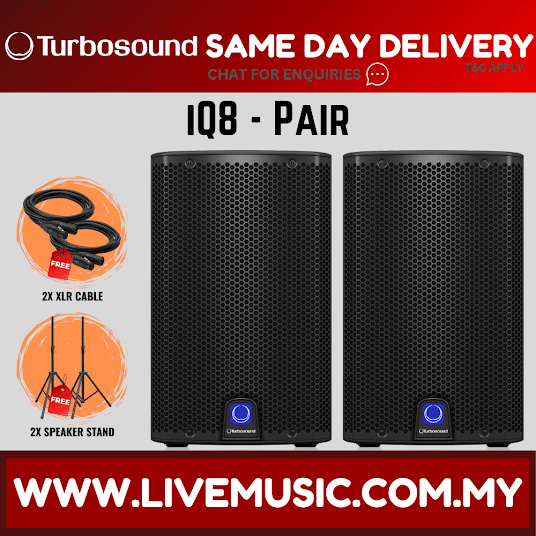 Turbosound iQ8 2500W 8 inch Powered Speaker w/Wireless Mic, Speaker Stand And Cable - Each / Pair ( iQ-8 / iQ 8 )