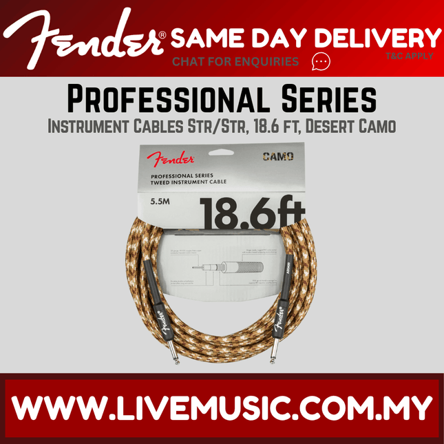 Fender Professional Series Instrument Cable, 18.6ft Straight/Straight, Desert Camo