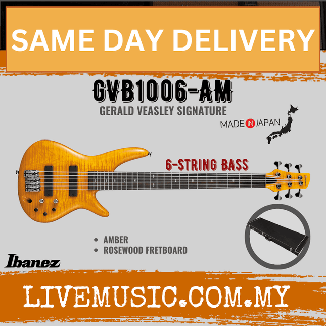 Ibanez GVB1006-AM Gerard Veasley Signature 6-String Electric Bass w/Case, Amber ( GVB1006 AM / GVB1006AM )