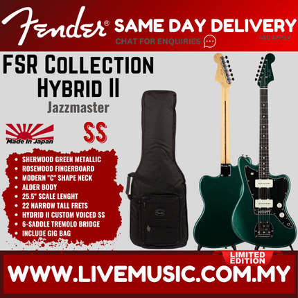 Fender FSR Collection Hybrid II Jazzmaster Electric Guitar, RW FB, Sherwood Green Metallic