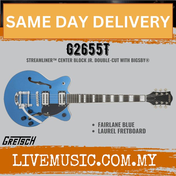 Gretsch G2655T Streamliner Centre Block Jr Double-Cut Guitar w/Bigsby, Fairlane Blue