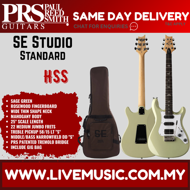 PRS SE Studio Standard RW Electric Guitar, Sage Green