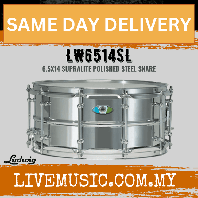 Ludwig LW6514SL 6.5x14inch Supralite Polished Steel Snare Drum