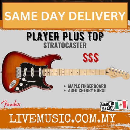 Fender Player Plus Top Stratocaster Electric Guitar, Maple Fretboard - Aged Cherry Burst