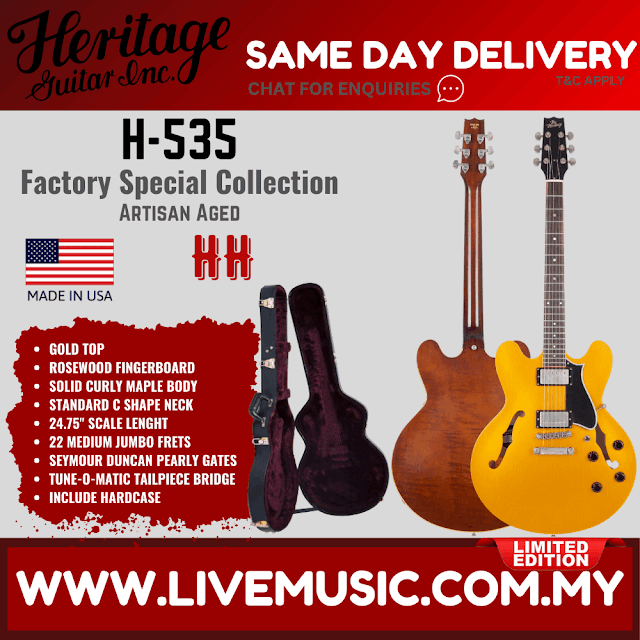 Heritage Factory Special Standard Collection H-535 Electric Guitar, Gold Top, Artisan Aged ( H535 H 535 )