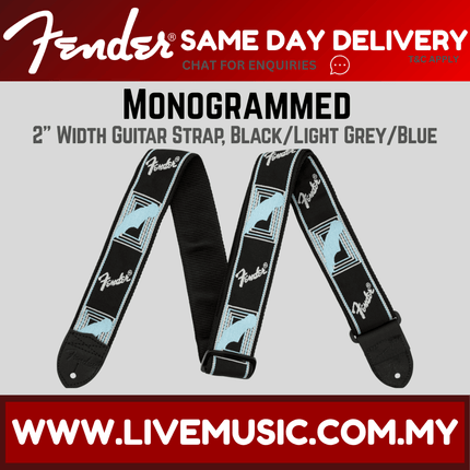 Fender Monogrammed Guitar Strap, Black/Light Grey/Blue