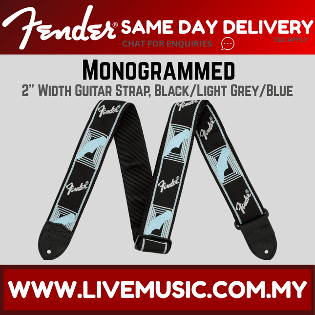 Fender Monogrammed Guitar Strap, Black/Light Grey/Blue