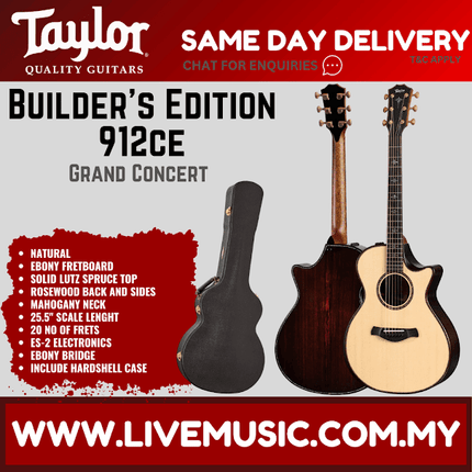 Taylor Builder's Edition 912ce V-Class Grand Concert Acoustic Guitar w/Case, Natural
