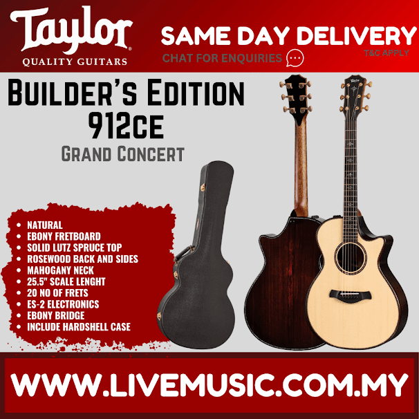 Taylor Builder's Edition 912ce V-Class Grand Concert Acoustic Guitar w/Case, Natural