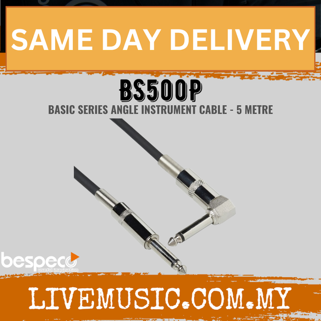 Bespeco BS500P 5 Metres (Straight 1/4″ Jack – Angled 90˚ 1/4″ Jack)