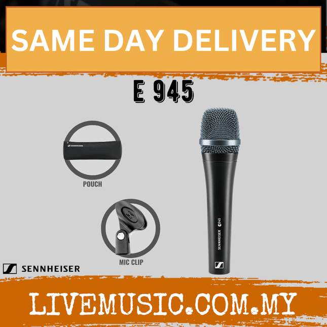 Sennheiser E 945 Supercardioid Dynamic Handheld Vocal Microphone with FREE Mic Cable (E945/E-945)