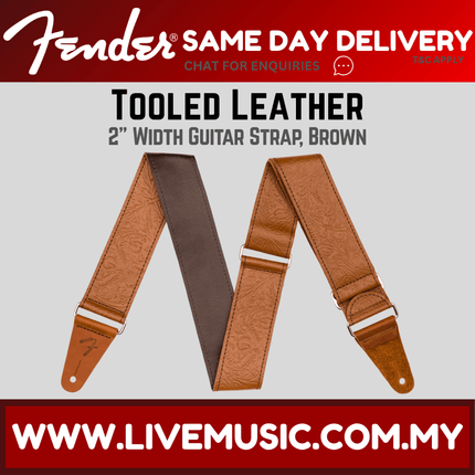 Fender 2inch Tooled Leather Guitar Strap - Brown