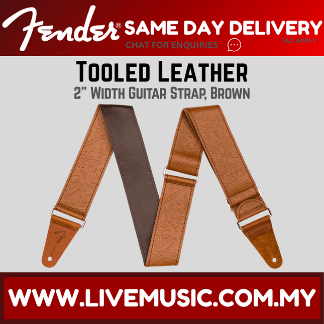 Fender 2inch Tooled Leather Guitar Strap - Brown